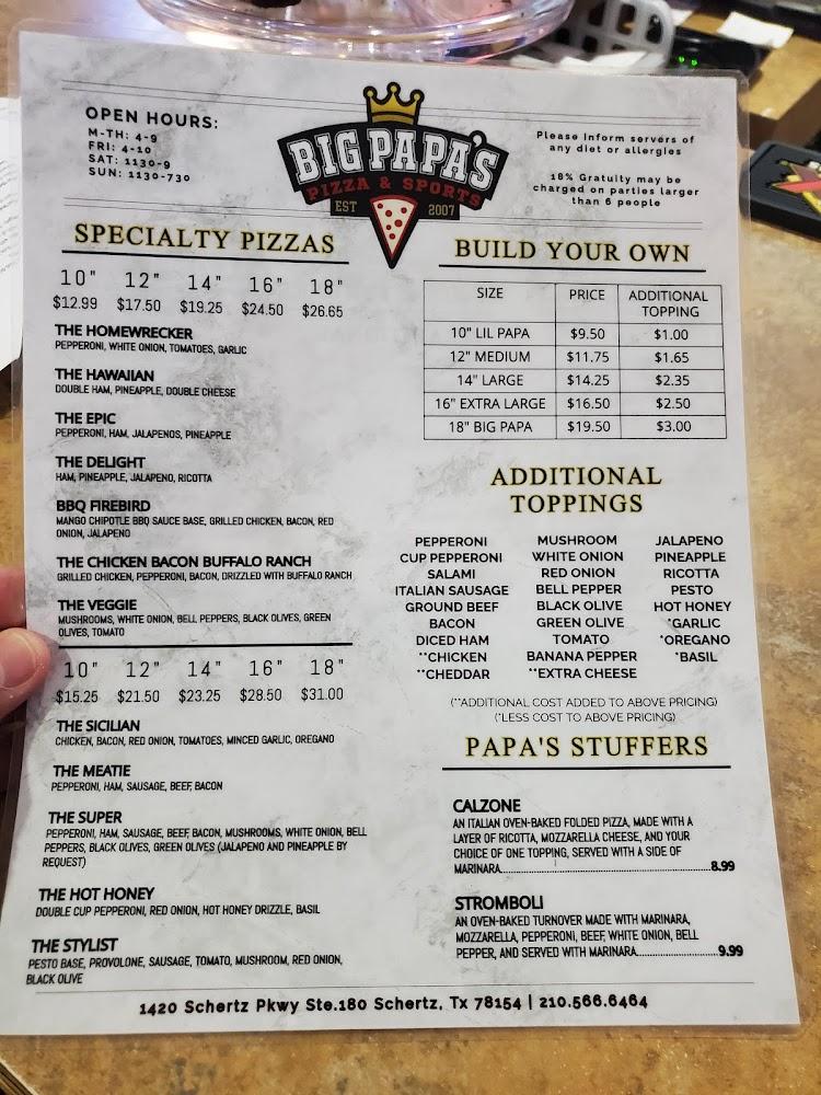 Big Papa's Pizza & Sports Menu image 3